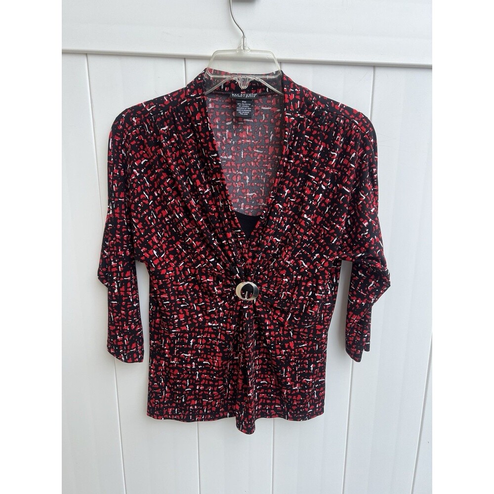 Bay Studio Career Women's Top Petite Medium PM 3/4 Sleeve Red